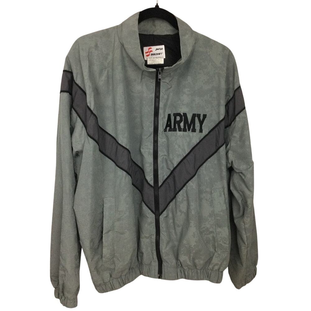 VTG Military Army Windbreaker Reflective Camo Chevron Stripe Full Zip Jacket